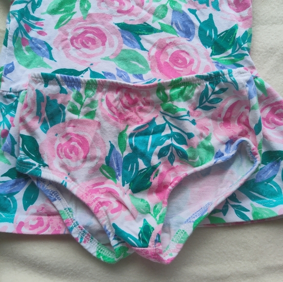 Floral Dress with Diaper Cover Short Sleeve Pastel Size 3-6 Months - Picture 2 of 7